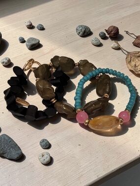 New  Multicolor Bead Bracelet Set - Pink, Turquoise & Olive